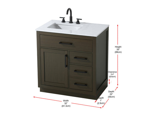 Elegant Lighting Alden Vanity Cabinet 1Dr3Dw 32 Inch W x 22 Inch D x 35 Inch H in Mocha Brown Model: VF29732MMB