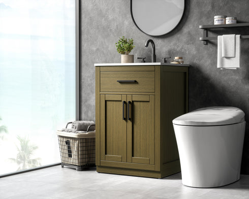Elegant Lighting Alden Vanity Cabinet 2Dr1Dw 24 Inch W x 22 Inch D x 35 Inch H in Chestnut Brown Model: VF29724MCB