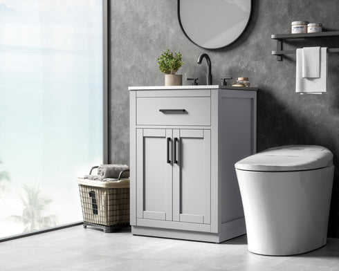 Elegant Lighting Alden Vanity Cabinet 2Dr1Dw 24 Inch W x 22 Inch D x 35 Inch H in Grey Model: VF29724GR