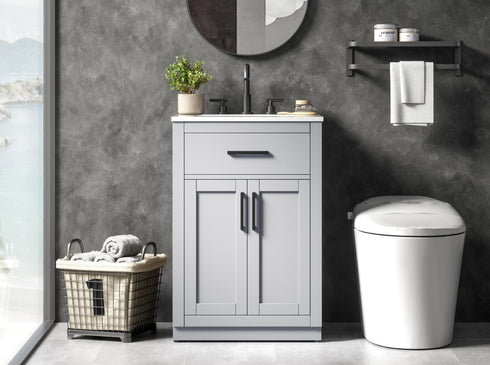 Elegant Lighting Alden Vanity Cabinet 2Dr1Dw 24 Inch W x 22 Inch D x 35 Inch H in Grey Model: VF29724GR