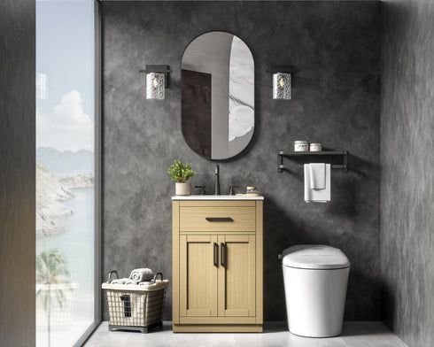 Elegant Lighting Alden Vanity Cabinet 2Dr1Dw 24 Inch W x 22 Inch D x 35 Inch H in Honey Brown Model: VF29724MHB