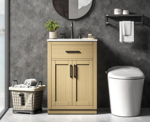 Elegant Lighting Alden Vanity Cabinet 2Dr1Dw 24 Inch W x 22 Inch D x 35 Inch H in Honey Brown Model: VF29724MHB