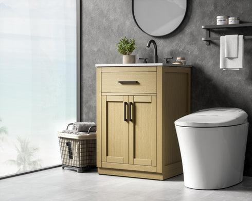 Elegant Lighting Alden Vanity Cabinet 2Dr1Dw 24 Inch W x 22 Inch D x 35 Inch H in Honey Brown Model: VF29724MHB