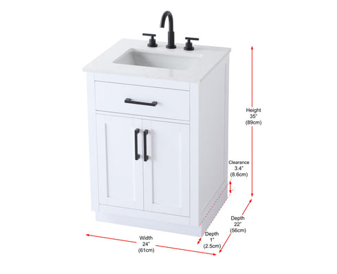 Elegant Lighting Alden Vanity Cabinet 2Dr1Dw 24 Inch W x 22 Inch D x 35 Inch H in White Model: VF29724WH