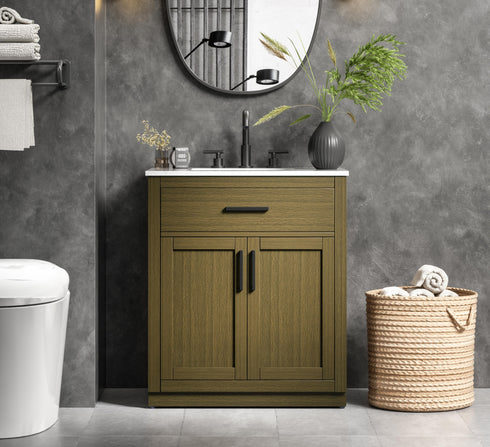 Elegant Lighting Alden Vanity Cabinet 2Dr1Dw 30 Inch W x 22 Inch D x 35 Inch H in Chestnut Brown Model: VF29730MCB
