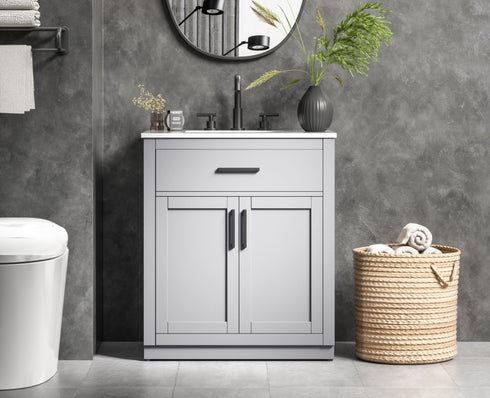 Elegant Lighting Alden Vanity Cabinet 2Dr1Dw 30 Inch W x 22 Inch D x 35 Inch H in Grey Model: VF29730GR