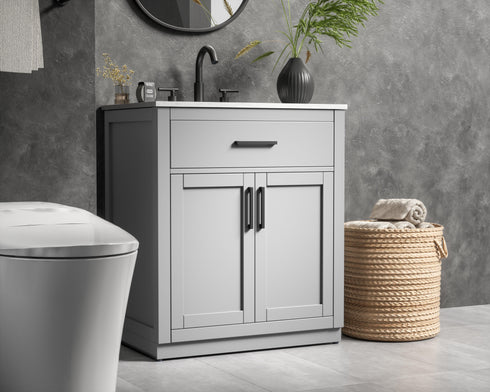 Elegant Lighting Alden Vanity Cabinet 2Dr1Dw 30 Inch W x 22 Inch D x 35 Inch H in Grey Model: VF29730GR