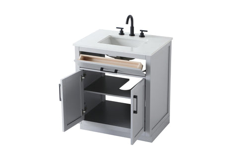 Elegant Lighting Alden Vanity Cabinet 2Dr1Dw 30 Inch W x 22 Inch D x 35 Inch H in Grey Model: VF29730GR