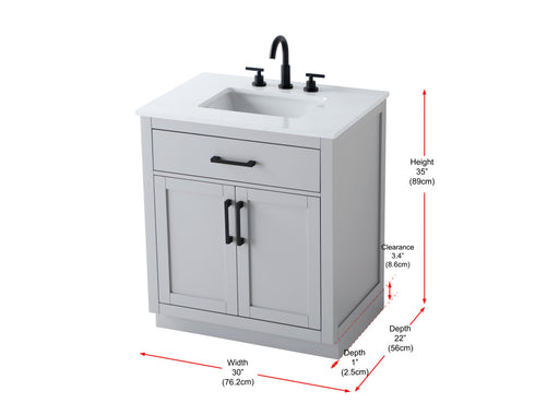 Elegant Lighting Alden Vanity Cabinet 2Dr1Dw 30 Inch W x 22 Inch D x 35 Inch H in Grey Model: VF29730GR