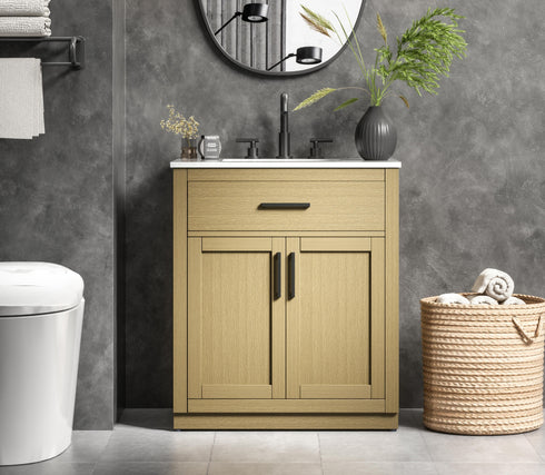 Elegant Lighting Alden Vanity Cabinet 2Dr1Dw 30 Inch W x 22 Inch D x 35 Inch H in Honey Brown Model: VF29730MHB
