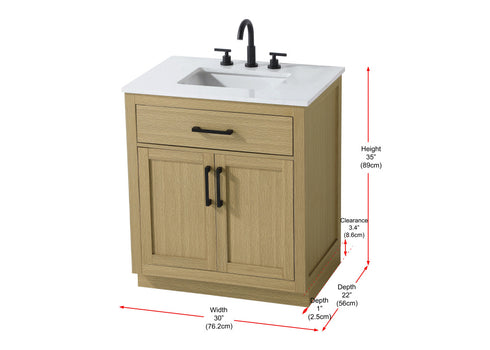 Elegant Lighting Alden Vanity Cabinet 2Dr1Dw 30 Inch W x 22 Inch D x 35 Inch H in Honey Brown Model: VF29730MHB