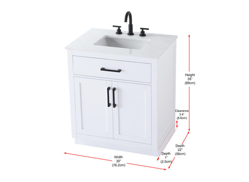 Elegant Lighting Alden Vanity Cabinet 2Dr1Dw 30 Inch W x 22 Inch D x 35 Inch H in White Model: VF29730WH