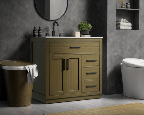 Elegant Lighting Alden Vanity Cabinet 2Dr3Dw 36 Inch W x 22 Inch D x 35 Inch H in Chestnut Brown Model: VF29736MCB