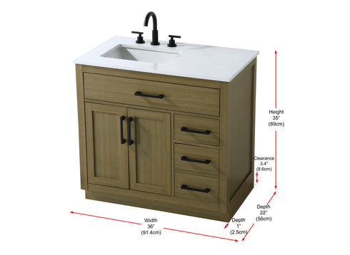 Elegant Lighting Alden Vanity Cabinet 2Dr3Dw 36 Inch W x 22 Inch D x 35 Inch H in Chestnut Brown Model: VF29736MCB