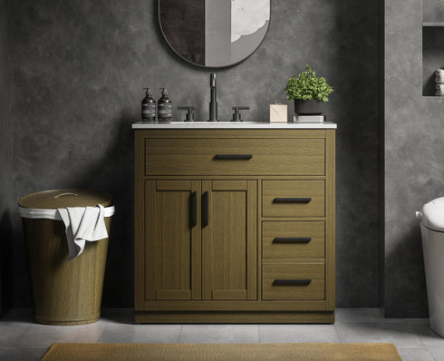 Elegant Lighting Alden Vanity Cabinet 2Dr3Dw 36 Inch W x 22 Inch D x 35 Inch H in Chestnut Brown Model: VF29736MCB