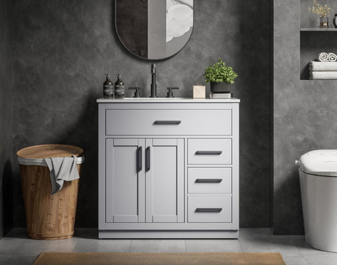Elegant Lighting Alden Vanity Cabinet 2Dr3Dw 36 Inch W x 22 Inch D x 35 Inch H in Grey Model: VF29736GR