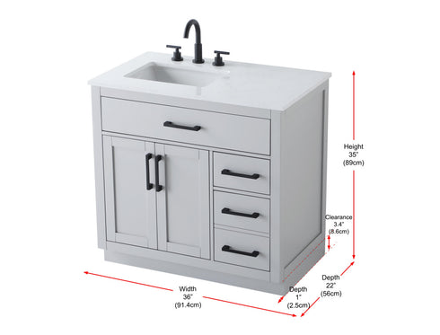 Elegant Lighting Alden Vanity Cabinet 2Dr3Dw 36 Inch W x 22 Inch D x 35 Inch H in Grey Model: VF29736GR