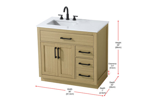 Elegant Lighting Alden Vanity Cabinet 2Dr3Dw 36 Inch W x 22 Inch D x 35 Inch H in Honey Brown Model: VF29736MHB