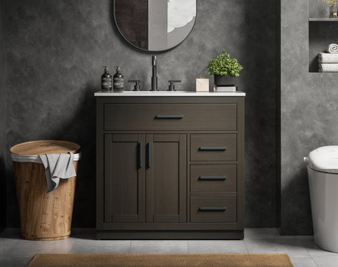 Elegant Lighting Alden Vanity Cabinet 2Dr3Dw 36 Inch W x 22 Inch D x 35 Inch H in Mocha Brown Model: VF29736MMB