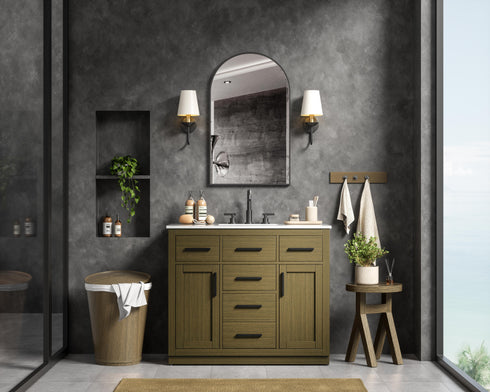 Elegant Lighting Alden Vanity Cabinet 2Dr5Dw 42 Inch W x 22 Inch D x 35 Inch H in Chestnut Brown Model: VF29742MCB