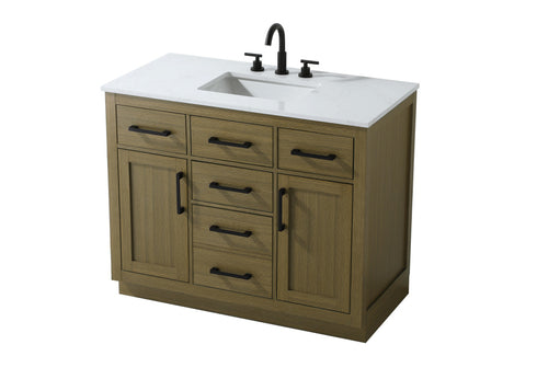 Elegant Lighting Alden Vanity Cabinet 2Dr5Dw 42 Inch W x 22 Inch D x 35 Inch H in Chestnut Brown Model: VF29742MCB