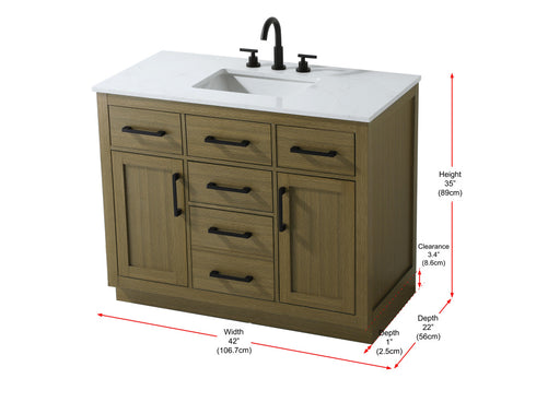 Elegant Lighting Alden Vanity Cabinet 2Dr5Dw 42 Inch W x 22 Inch D x 35 Inch H in Chestnut Brown Model: VF29742MCB