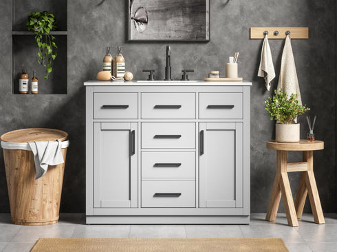Elegant Lighting Alden Vanity Cabinet 2Dr5Dw 42 Inch W x 22 Inch D x 35 Inch H in Grey Model: VF29742GR