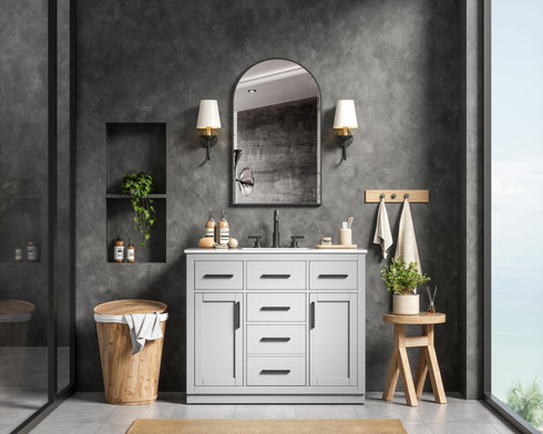 Elegant Lighting Alden Vanity Cabinet 2Dr5Dw 42 Inch W x 22 Inch D x 35 Inch H in Grey Model: VF29742GR