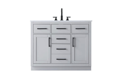 Elegant Lighting Alden Vanity Cabinet 2Dr5Dw 42 Inch W x 22 Inch D x 35 Inch H in Grey Model: VF29742GR
