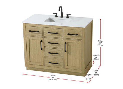 Elegant Lighting Alden Vanity Cabinet 2Dr5Dw 42 Inch W x 22 Inch D x 35 Inch H in Honey Brown Model: VF29742MHB