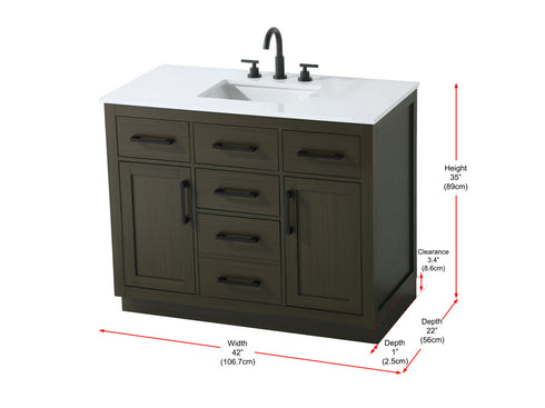 Elegant Lighting Alden Vanity Cabinet 2Dr5Dw 42 Inch W x 22 Inch D x 35 Inch H in Mocha Brown Model: VF29742MMB