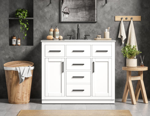 Elegant Lighting Alden Vanity Cabinet 2Dr5Dw 42 Inch W x 22 Inch D x 35 Inch H in White Model: VF29742WH