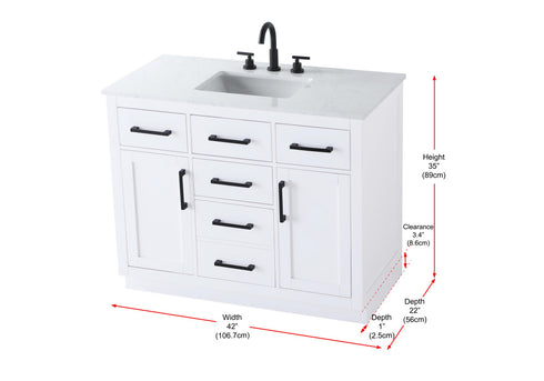 Elegant Lighting Alden Vanity Cabinet 2Dr5Dw 42 Inch W x 22 Inch D x 35 Inch H in White Model: VF29742WH