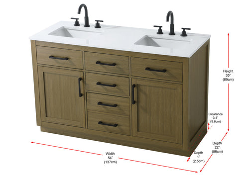 Elegant Lighting Alden Vanity Cabinet 2Dr5Dw 54 Inch W x 22 Inch D x 35 Inch H in Chestnut Brown Model: VF29754DMCB