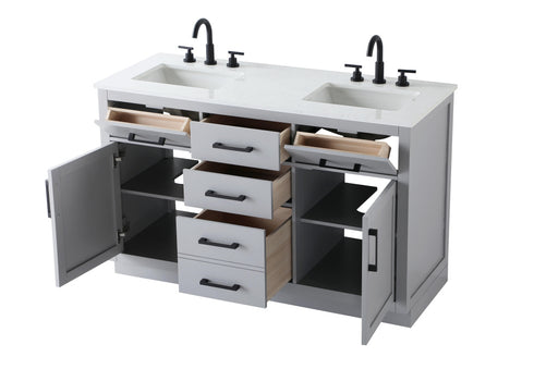 Elegant Lighting Alden Vanity Cabinet 2Dr5Dw 54 Inch W x 22 Inch D x 35 Inch H in Grey Model: VF29754DGR