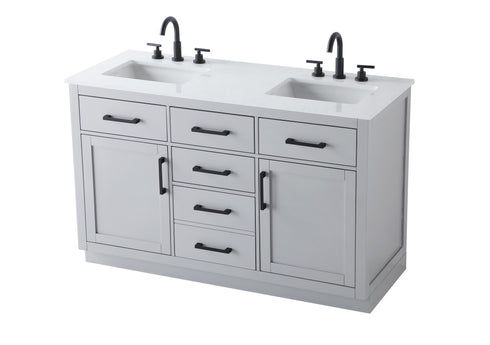 Elegant Lighting Alden Vanity Cabinet 2Dr5Dw 54 Inch W x 22 Inch D x 35 Inch H in Grey Model: VF29754DGR