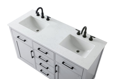 Elegant Lighting Alden Vanity Cabinet 2Dr5Dw 54 Inch W x 22 Inch D x 35 Inch H in Grey Model: VF29754DGR