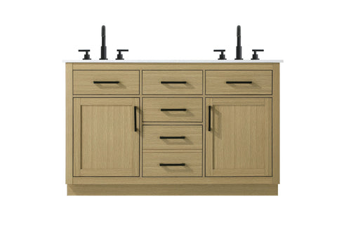 Elegant Lighting Alden Vanity Cabinet 2Dr5Dw 54 Inch W x 22 Inch D x 35 Inch H in Honey Brown Model: VF29754DMHB