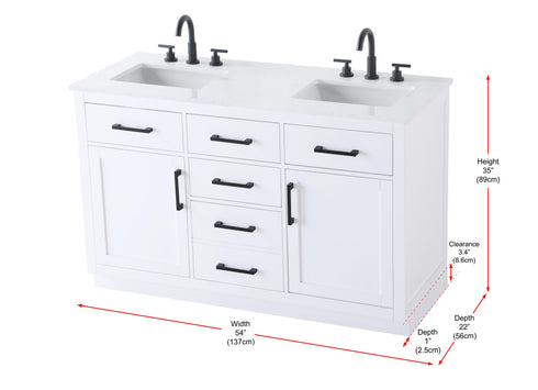 Elegant Lighting Alden Vanity Cabinet 2Dr5Dw 54 Inch W x 22 Inch D x 35 Inch H in White Model: VF29754DWH