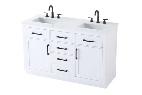 Elegant Lighting Alden Vanity Cabinet 2Dr5Dw 54 Inch W x 22 Inch D x 35 Inch H in White Model: VF29754DWH