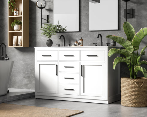 Elegant Lighting Alden Vanity Cabinet 2Dr5Dw 54 Inch W x 22 Inch D x 35 Inch H in White Model: VF29754DWH