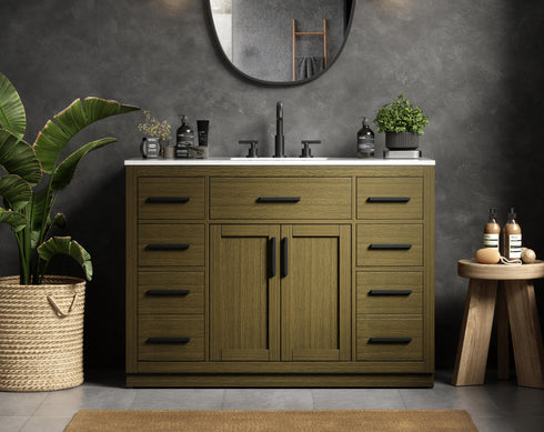 Elegant Lighting Alden Vanity Cabinet 2Dr7Dw 48 Inch W x 22 Inch D x 35 Inch H in Chestnut Brown Model: VF29748MCB