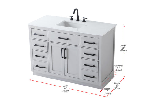 Elegant Lighting Alden Vanity Cabinet 2Dr7Dw 48 Inch W x 22 Inch D x 35 Inch H in Grey Model: VF29748GR