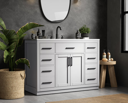 Elegant Lighting Alden Vanity Cabinet 2Dr7Dw 48 Inch W x 22 Inch D x 35 Inch H in Grey Model: VF29748GR