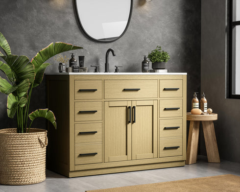 Elegant Lighting Alden Vanity Cabinet 2Dr7Dw 48 Inch W x 22 Inch D x 35 Inch H in Honey Brown Model: VF29748MHB