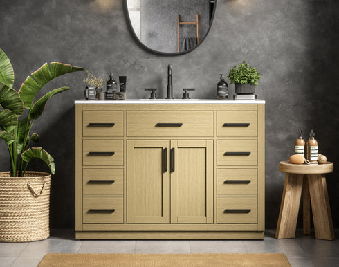 Elegant Lighting Alden Vanity Cabinet 2Dr7Dw 48 Inch W x 22 Inch D x 35 Inch H in Honey Brown Model: VF29748MHB