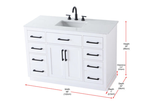 Elegant Lighting Alden Vanity Cabinet 2Dr7Dw 48 Inch W x 22 Inch D x 35 Inch H in White Model: VF29748WH