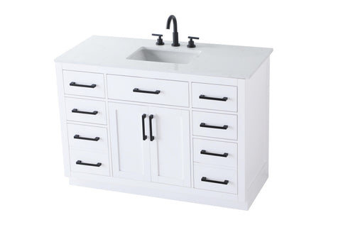 Elegant Lighting Alden Vanity Cabinet 2Dr7Dw 48 Inch W x 22 Inch D x 35 Inch H in White Model: VF29748WH