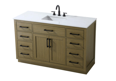 Elegant Lighting Alden Vanity Cabinet 2Dr7Dw 54 Inch W x 22 Inch D x 35 Inch H in Chestnut Brown Model: VF29754MCB