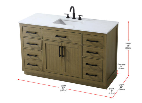 Elegant Lighting Alden Vanity Cabinet 2Dr7Dw 54 Inch W x 22 Inch D x 35 Inch H in Chestnut Brown Model: VF29754MCB